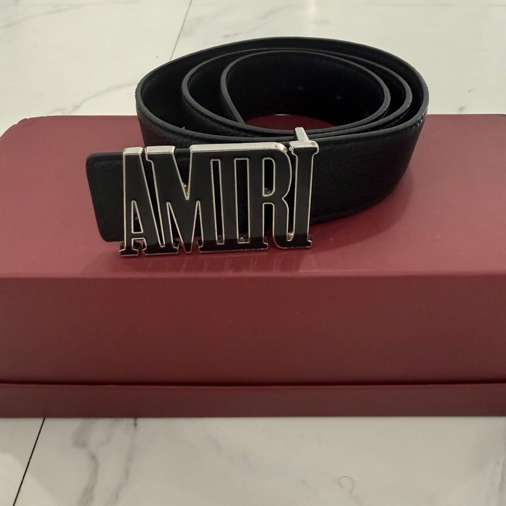Amiri MA Logo Gold Belt Vegan Leather Size 32